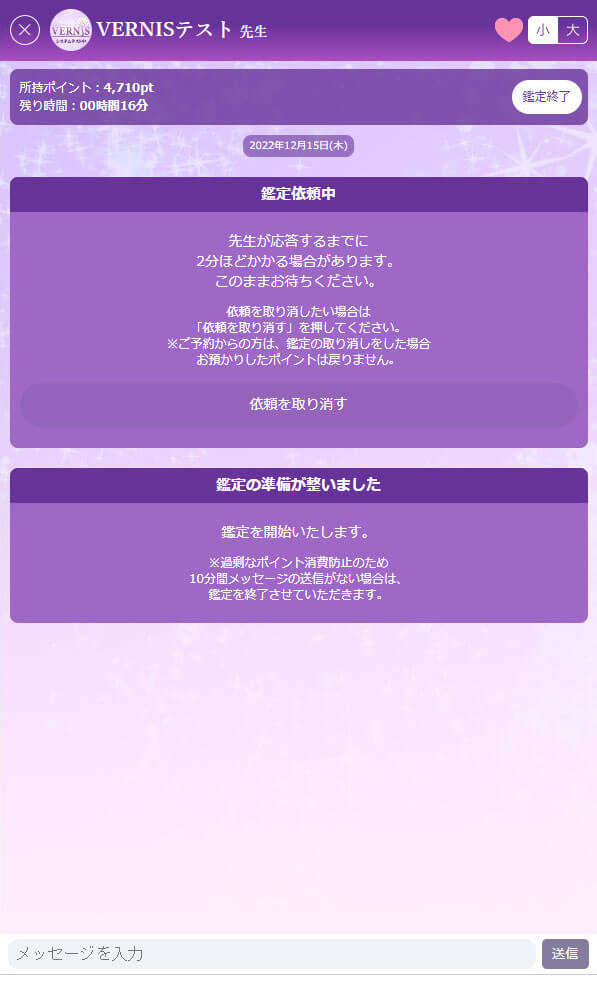 占い師が入室し、鑑定開始です。